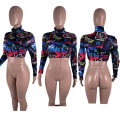 L99463 Wholesale Women New Design Casual Print High Neck Crop Top